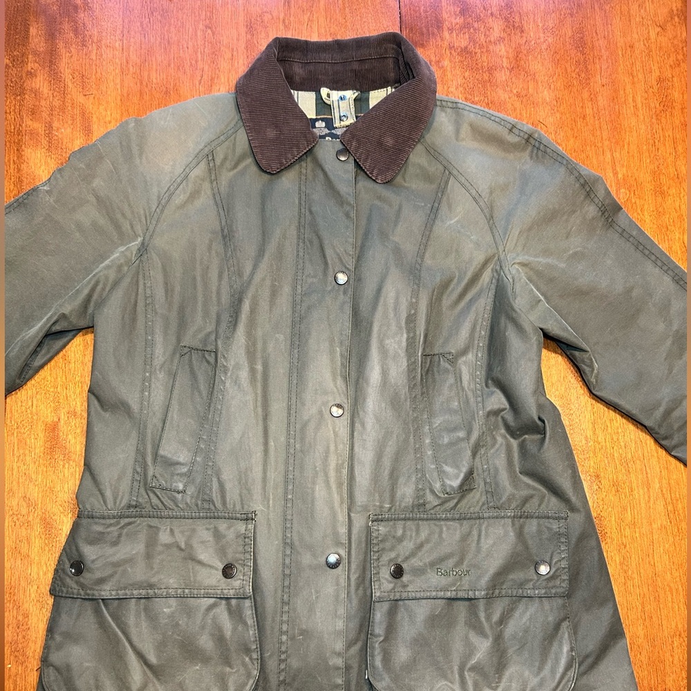 Barbour Olive Utility Jacket with Dark Brown Collar